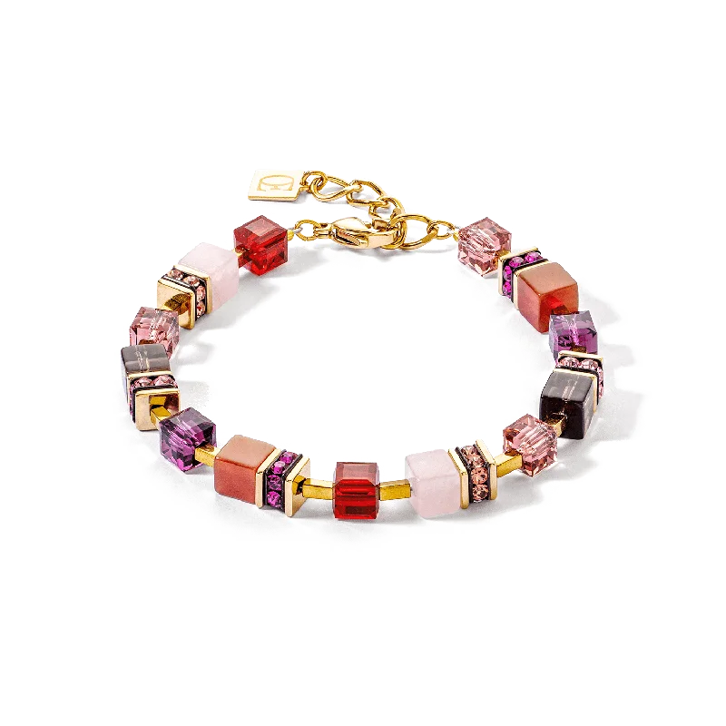 Ladies bracelets celebrity styles-Gold Red GeoCube Bracelet