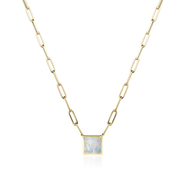 Square Opal Pendant Necklace