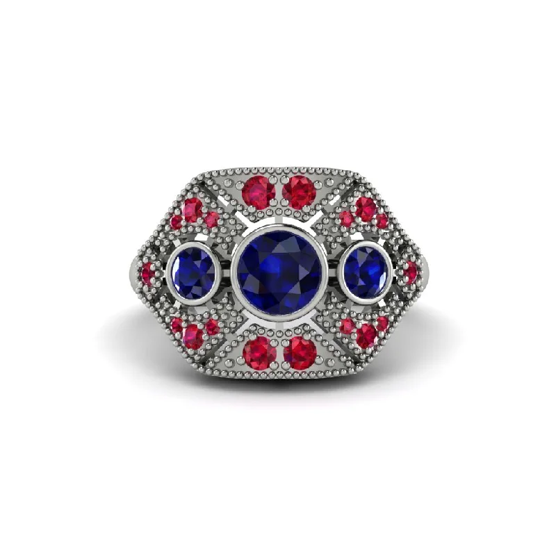 Ladies engagement rings three-stone-Sapphire Art Deco Geometric Engagement Ring - Haven No. 60