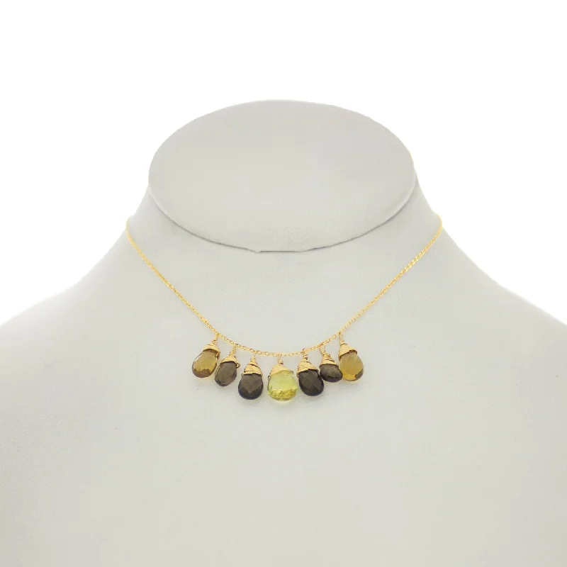 Olivine - Lemon Topaz, Whiskey Topaz, Citrine Drops Dangle Necklace