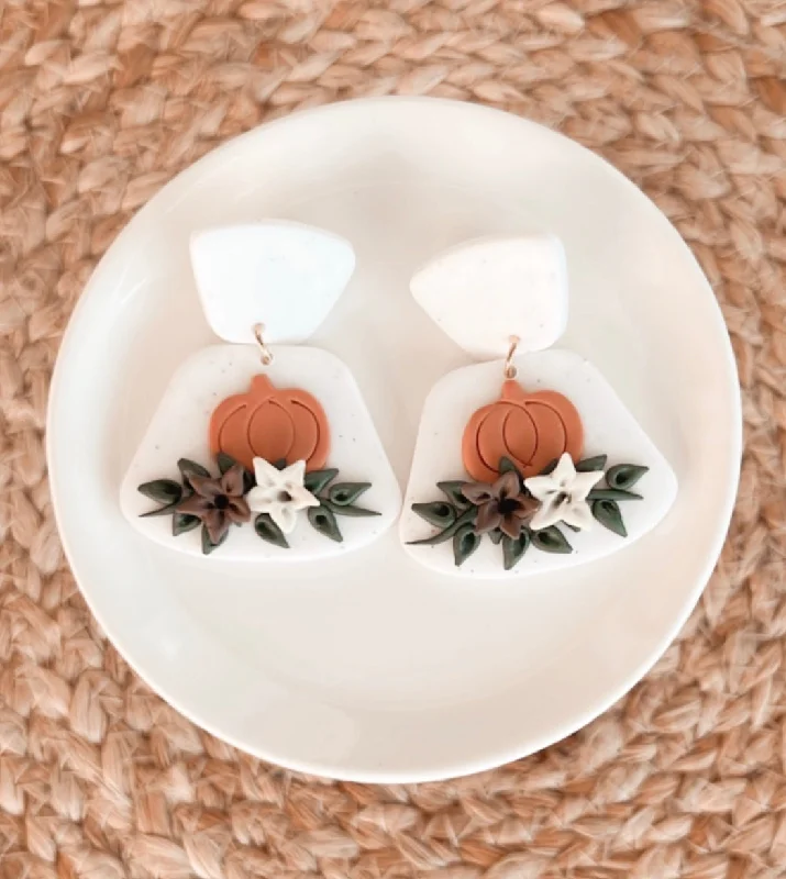 Ladies rings age suitability-Polymer Clay Pumpkin Earrings