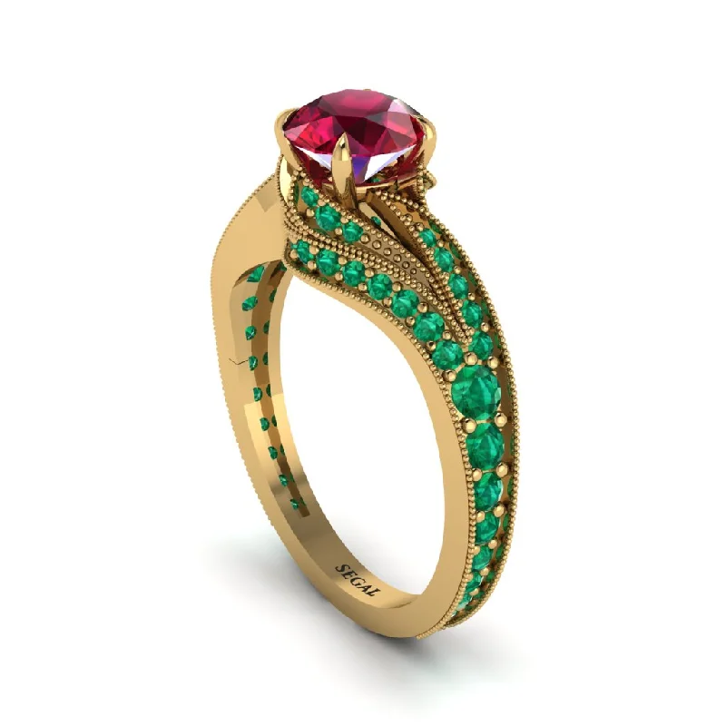 Ladies engagement rings sapphire stones-Emerald 14K Gold Pave Engagement Ring - Magnolia No. 25