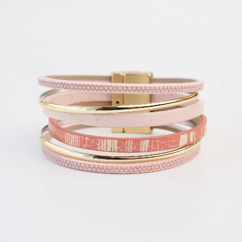 Ladies bracelets store finds-Matte Gold Pink Print Bracelet