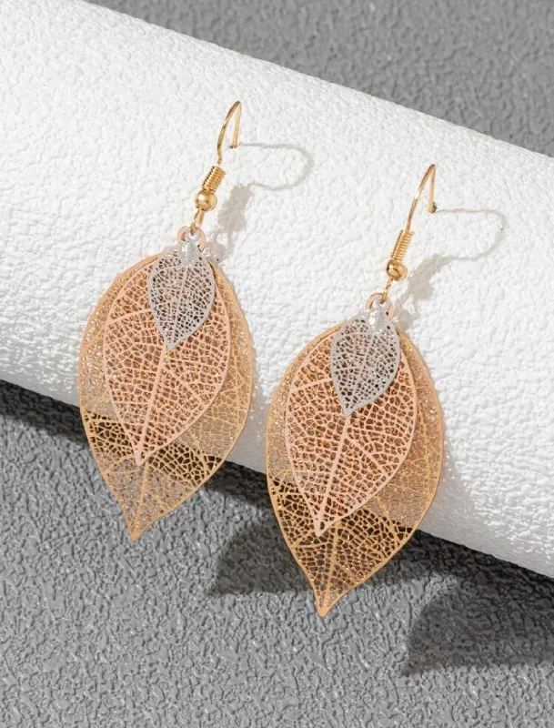 Ladies rings jade charms-Beautiful Gold and Silver Leaf Drop Earrings