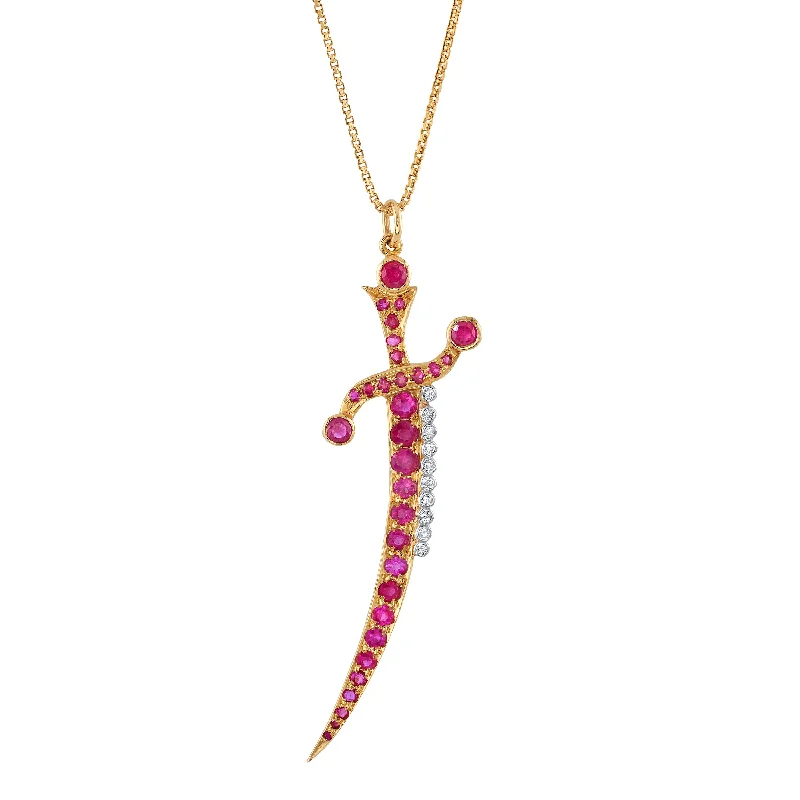 Ruby Diamond Dagger Necklace