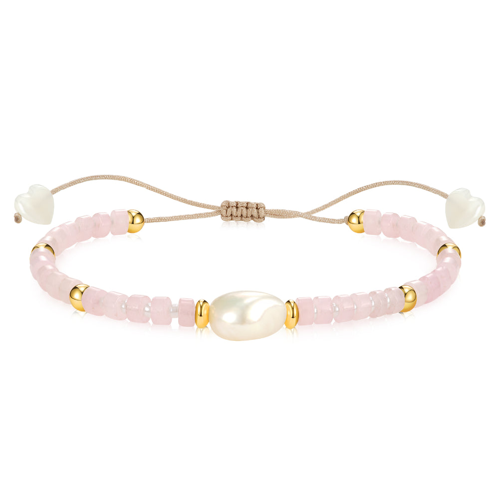 Ladies bracelets top brands-Adjustable Healing Crystal Bracelet Natural Rose Quartz Gemstones Beads with Irregular Pearl