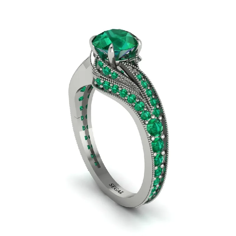 Ladies engagement rings fashion picks-Emerald 14K Gold Pave Engagement Ring - Magnolia No. 21