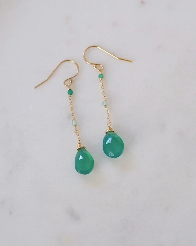 Ladies rings anniversary styles-Green onyx mix drop earrings