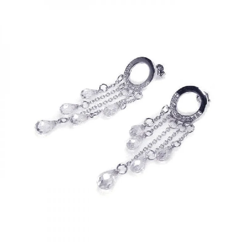 Ladies rings punk vibes-Clearance-Silver 925 Rhodium Plated Tear Drop CZ Wire Dangling Earrings - STE00056