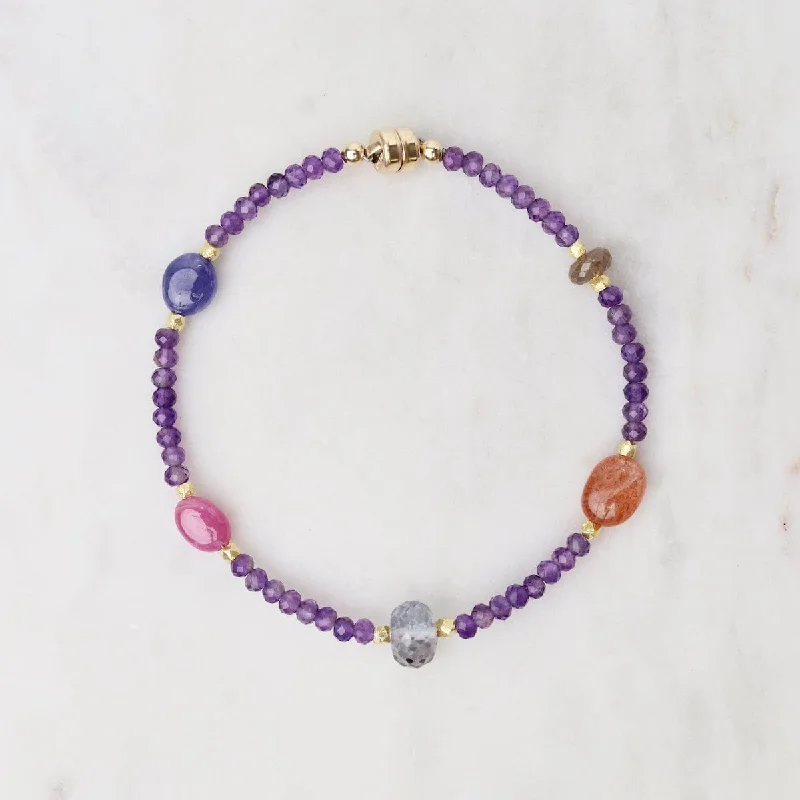 Ladies bracelets gold designs-Amethyst and Sunstone Mixed Bead Bracelet