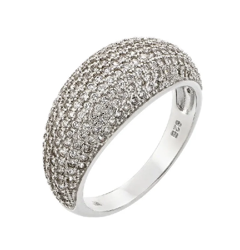 Ladies rings global brands-Silver 925 Rhodium Plated Pave Clear CZ Dome Ring - STR00923