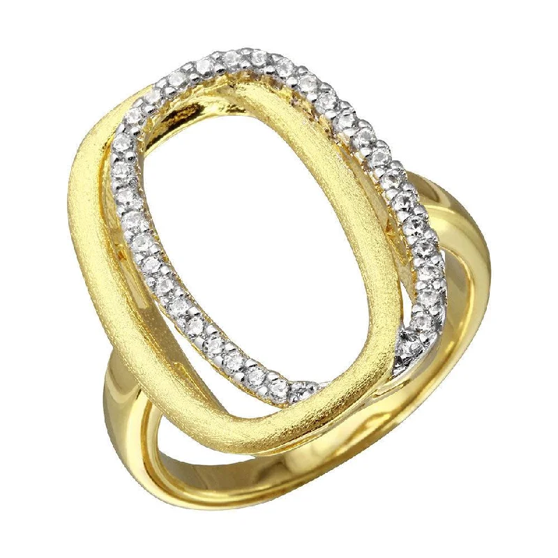 Ladies rings unique designs-Gold Plated 925 Sterling Silver Open Double Oval CZ Ring - BGR01087