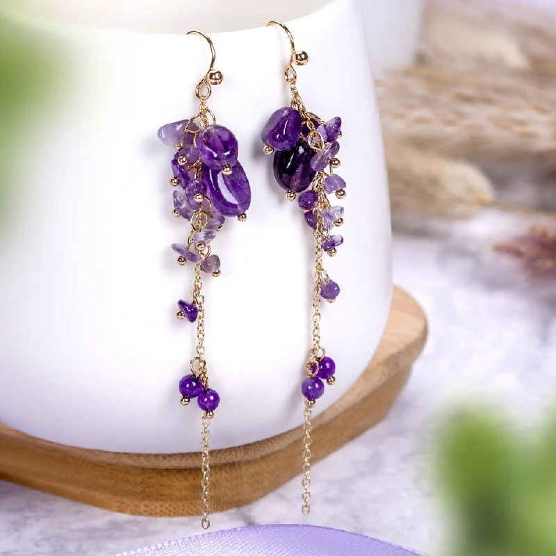 Ladies rings viral picks-Amethyst Purple Earrings