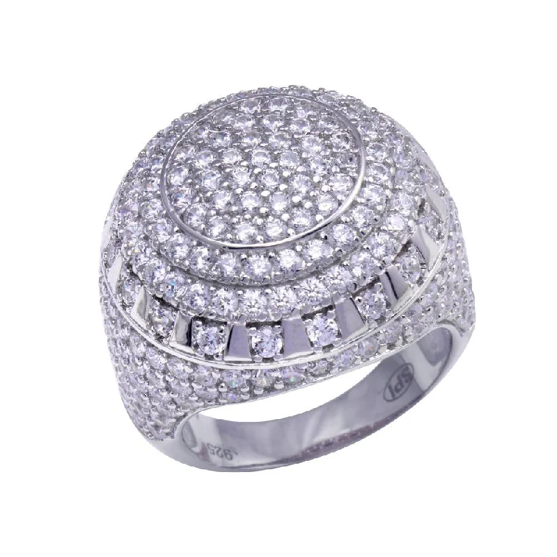 Ladies rings pure silver-Rhodium Plated 925 Sterling Silver Dome CZ Hip Hop Ring - GMR00320