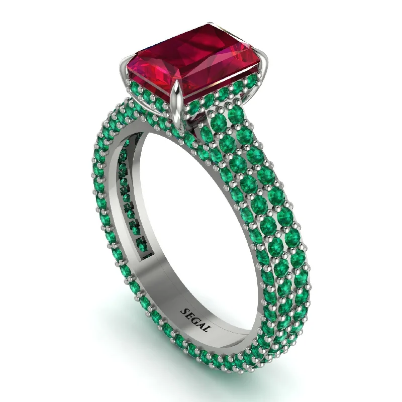 Ladies engagement rings romantic designs-Radiant Cut Ruby Pave Engagement Ring - Kenzie No. 27