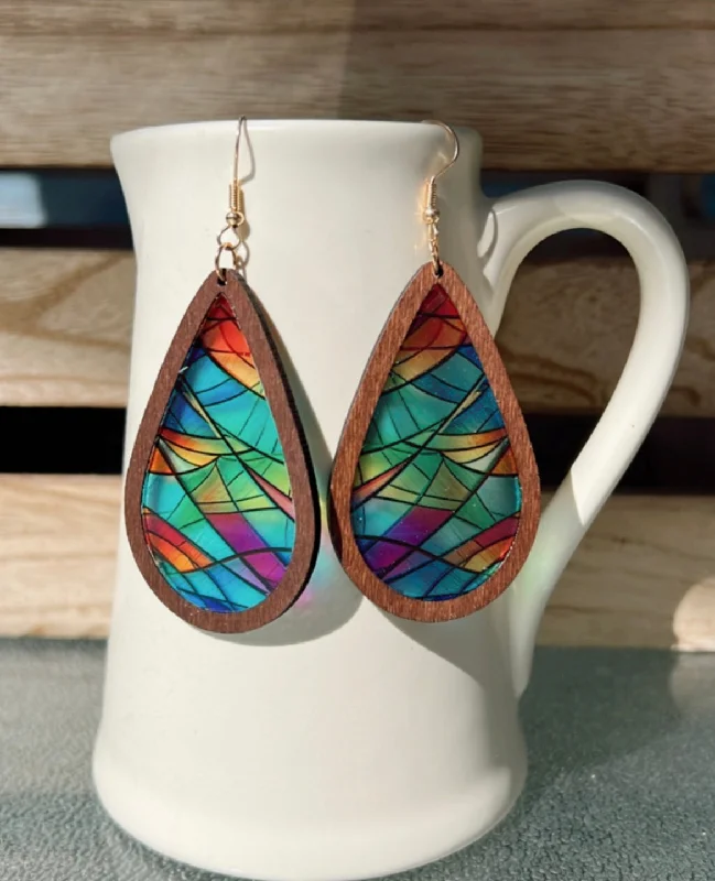 Ladies rings wedding accessories-Beautiful Geometric Stained Glass Earrings