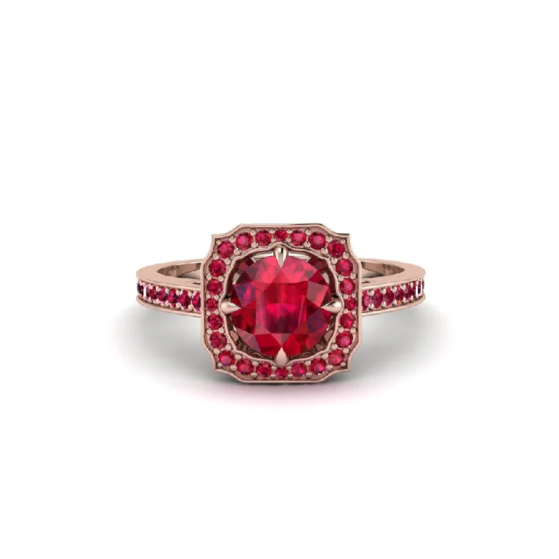 Ladies engagement rings proposal ideas-Ruby Cathedral Halo Engagement Ring - Luciana No. 56