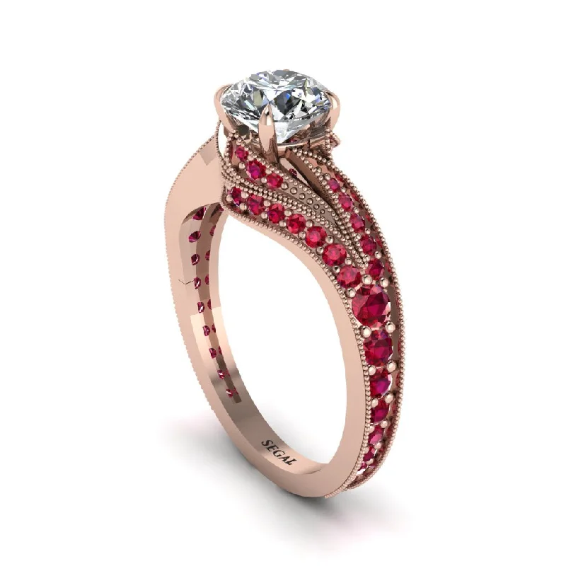 Ladies engagement rings 2025 trends-Ruby 14K Gold Pave Engagement Ring - Magnolia No. 47