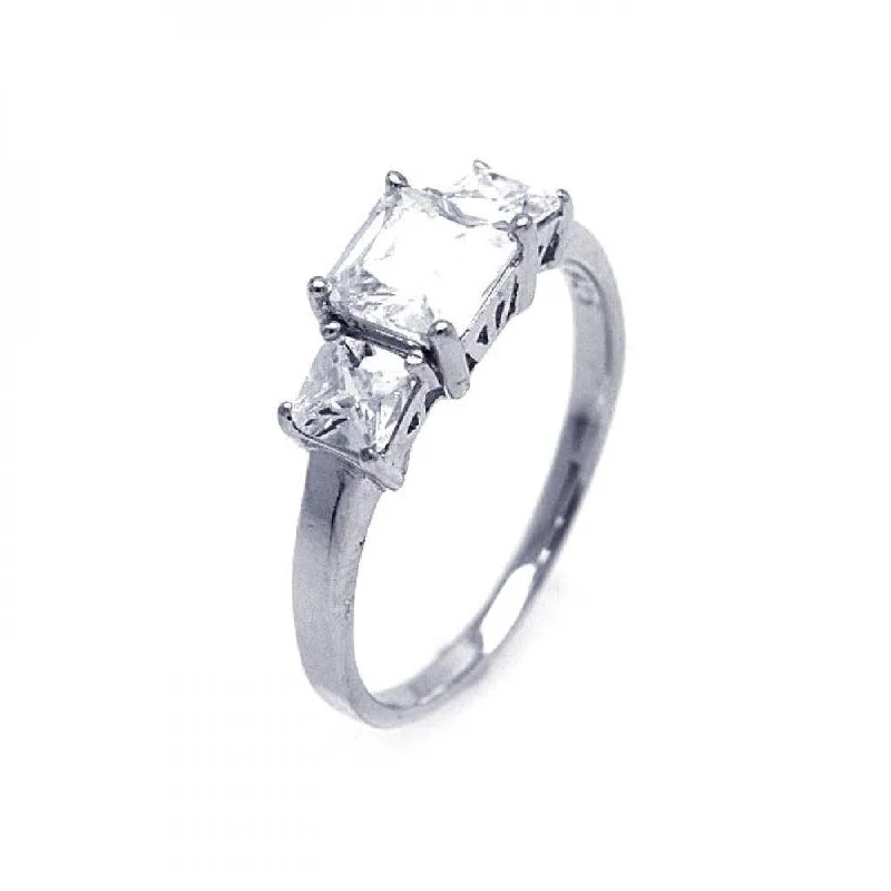 Ladies rings girlfriend surprises-Silver 925 Rhodium Plated CZ Past Present Future Ring - STR00697