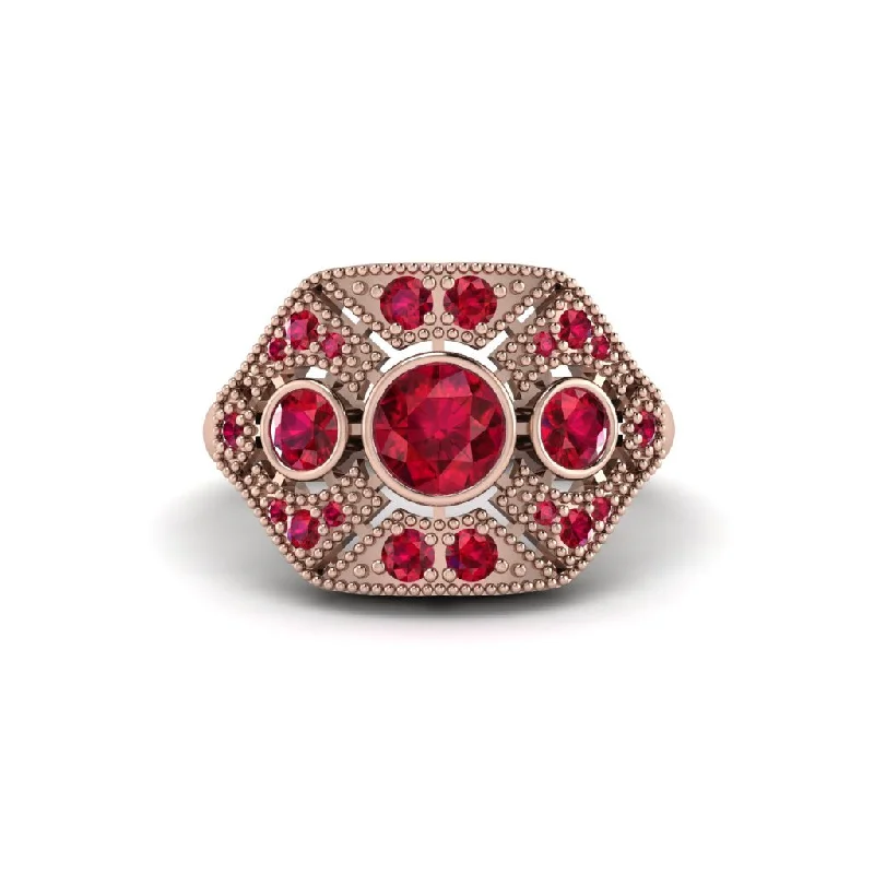 Ladies engagement rings latest trends-Ruby Art Deco Geometric Engagement Ring - Haven No. 56