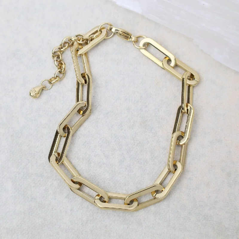 Ladies bracelets youthful charm-Paperclip Chain Bracelet in Gold Plated Stainless Steel