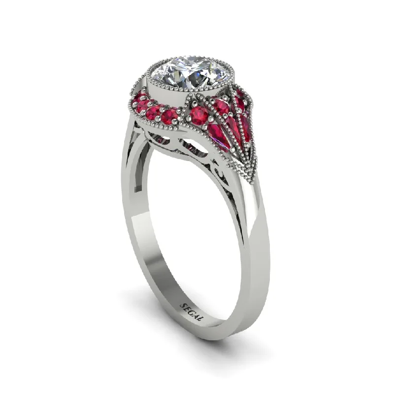 Ladies engagement rings twisted designs-Ruby Vintage-Inspired Besel Engagement Ring - Makenzie No. 48