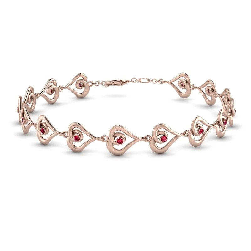 Ladies bracelets diamond accents-Heart Ruby Bracelet - Martha No. 11