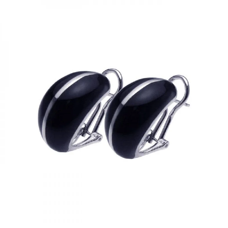 Ladies rings heart motifs-Clearance-Silver 925 Rhodium Plated Black Enamel Lever Back Earrings - BGE00099