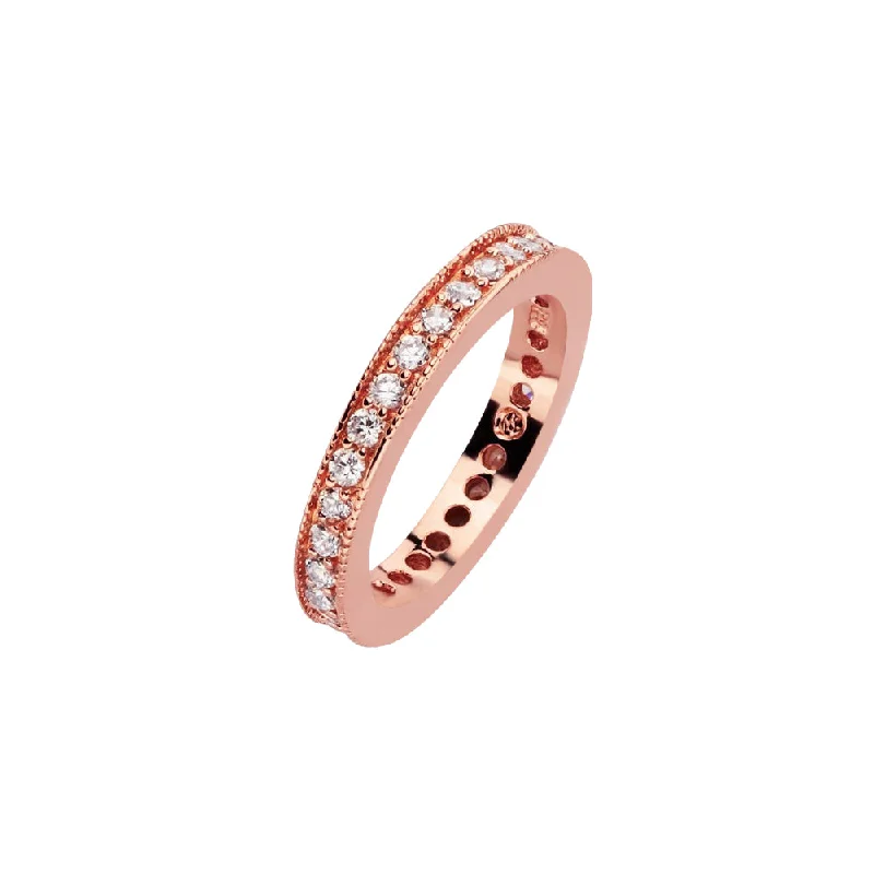 Ladies rings luxury picks-Silver 925 Rose Gold Plated Clear Channel Set CZ Stackable Eternity Bridal Ring - BGR00568