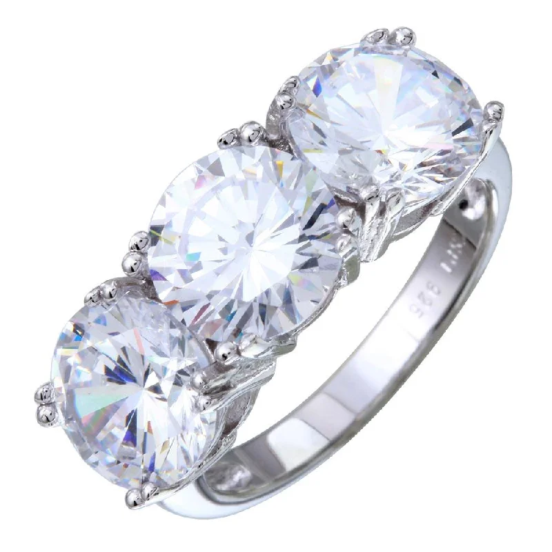 Ladies rings sale offers-Rhodium Plated 925 Sterling Silver 3 CZ Stone Ring - STR01093