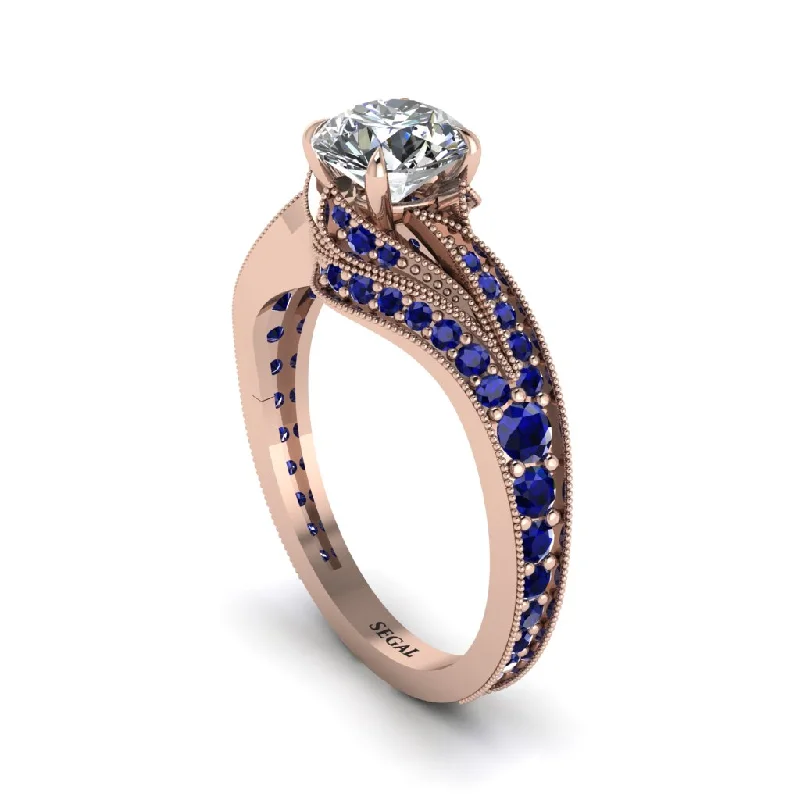 Ladies engagement rings silver tones-Sapphire 14K Gold Pave Engagement Ring - Magnolia No. 62