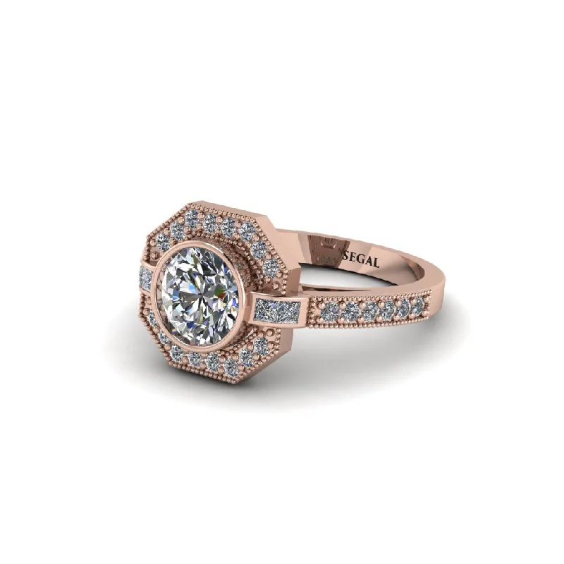 Ladies engagement rings statement pieces-Diamond Octagon Halo Engagement Ring - Leia No. 2