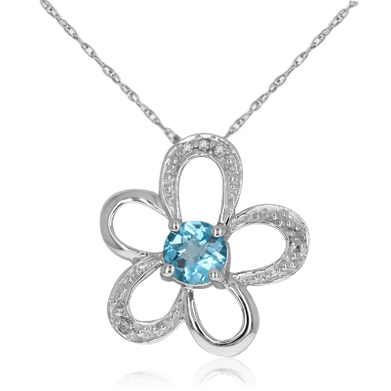 Flower Shaped Necklace With A Blue Topaz Necklace