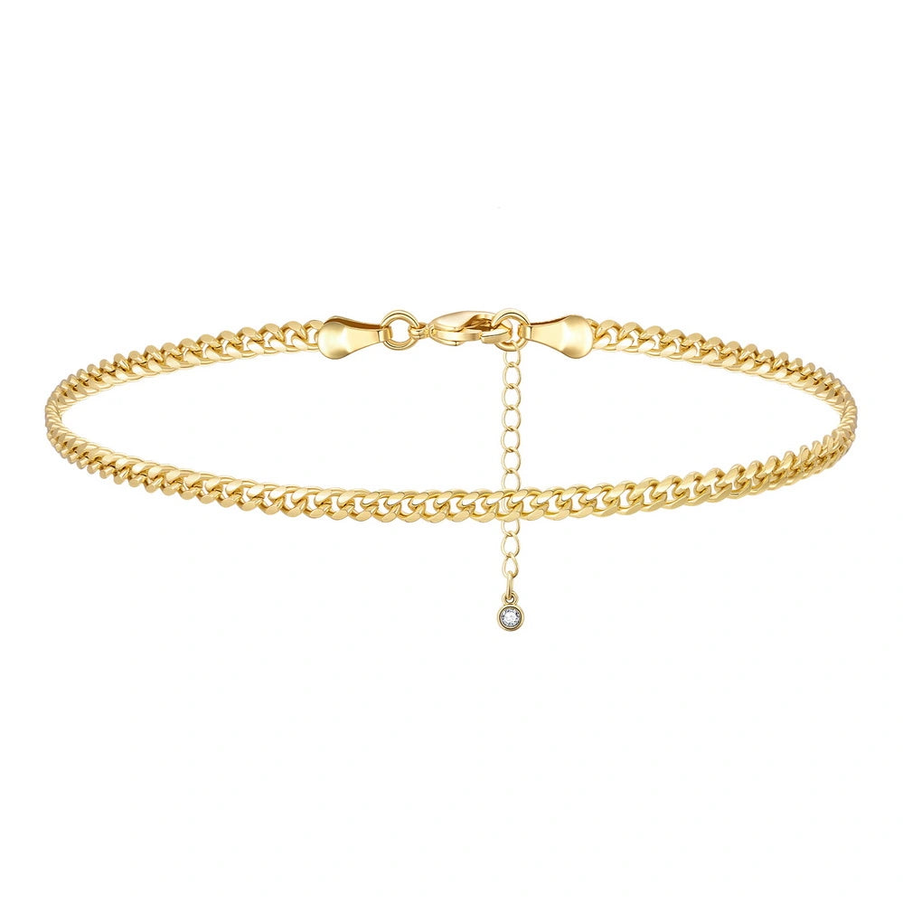 Ladies bracelets friendship bands-Dainty 14k Gold Adjustable Ankle Bracelets- 3mm Cuban