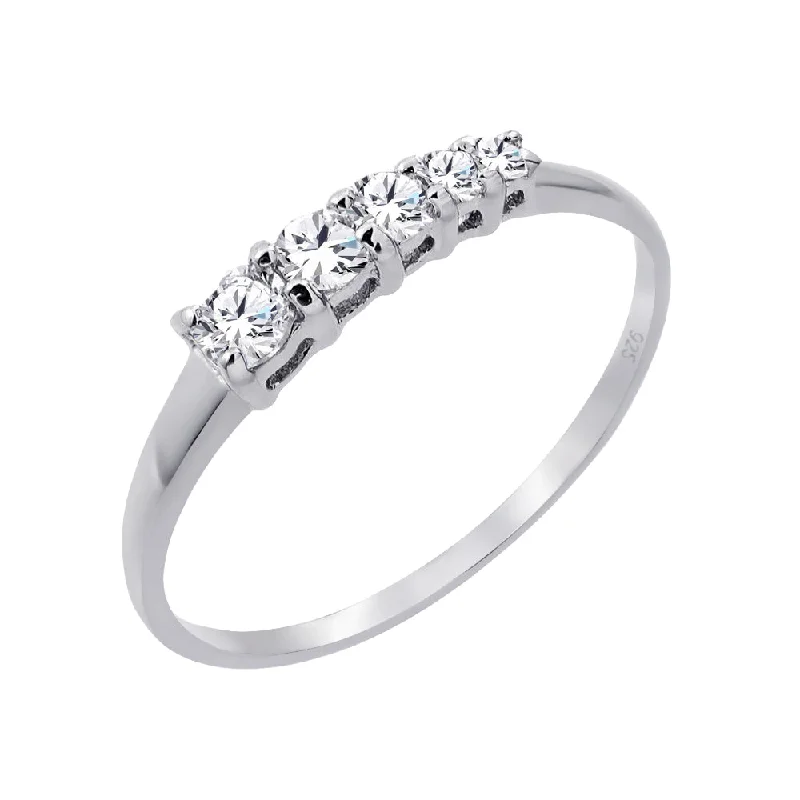 Ladies rings casual vibes-Silver 925 Rhodium Plated 5 Stone Set Clear CZ Graduating Ring - BGR00865