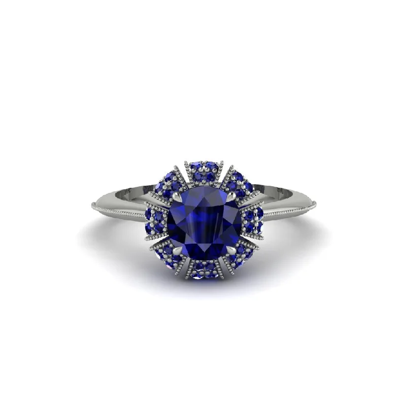 Ladies engagement rings celebrity styles-Sapphire Crown Halo Engagement Ring - Annie No. 75