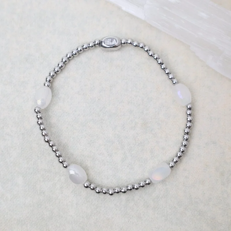 Ladies bracelets daily essentials-Here & There Pop Of Color Bracelet in White Cap & Stainless Steel