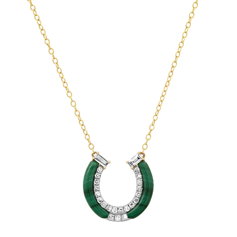 Malachite Horseshoe Necklace with Diamonds