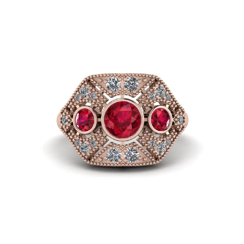 Ladies engagement rings solitaire gems-Ruby Art Deco Geometric Engagement Ring - Haven No. 11