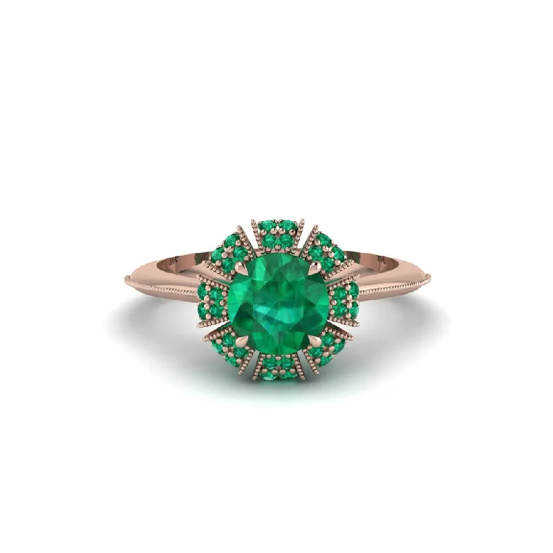 Ladies engagement rings personalized-Emerald Crown Halo Engagement Ring - Annie No. 20