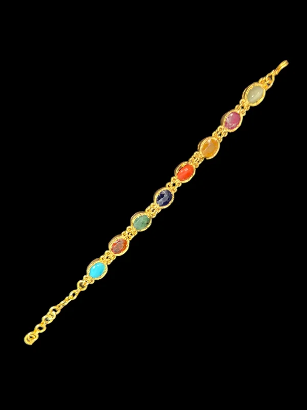 Ladies bracelets holiday gifts-B200 gold plated Navratan gemstone bracelet ( SHIPS IN 1 WEEK )