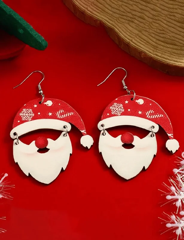 Ladies rings casual vibes-Adorable Wooden Santa Earrings