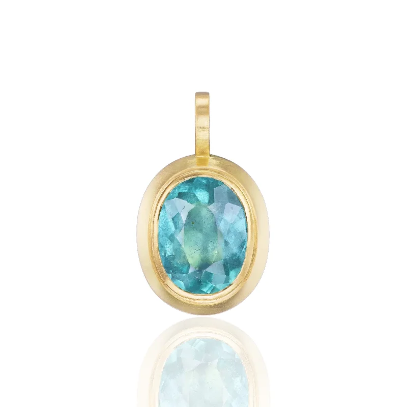 Blue Tourmaline Oval Pendant Necklace