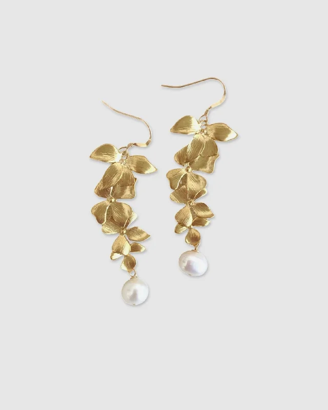 Ladies rings middle finger-Floral Pearl Earrings