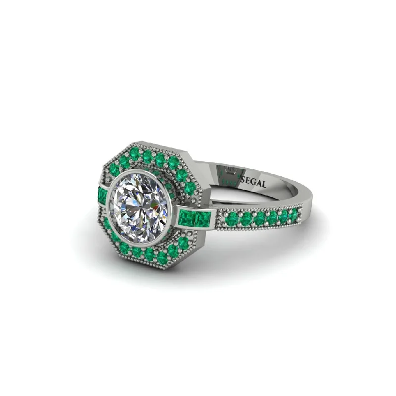 Ladies engagement rings marquise designs-Emerald Octagon Halo Engagement Ring - Leia No. 18