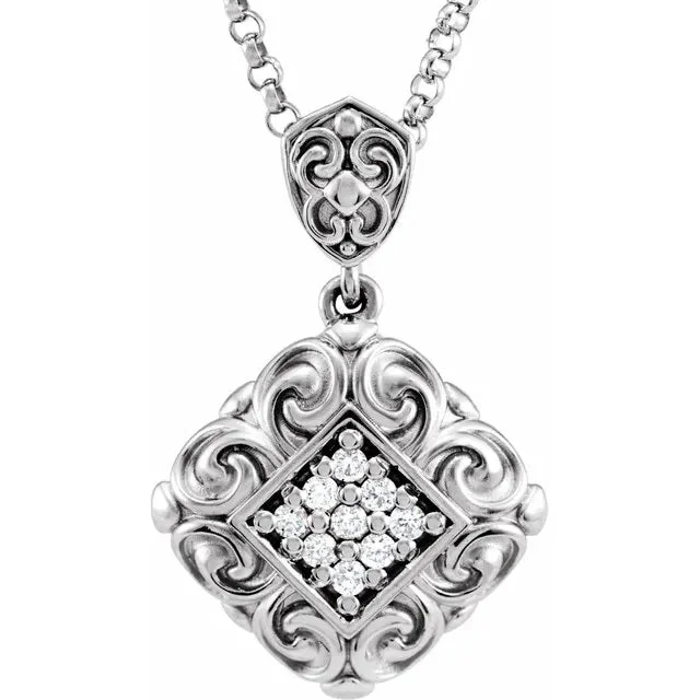 Diamond Vintage Scroll Necklace