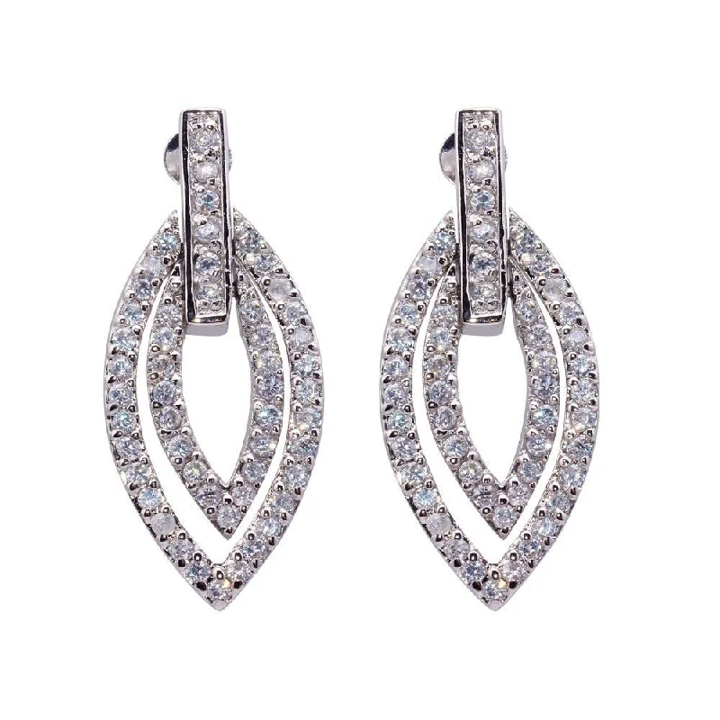 Ladies rings mature styles-Clearance-Silver 925 Rhodium Plated Marquise CZ White Drop Earrings - STE00034