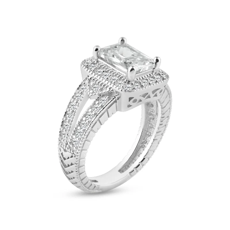 Ladies rings animal themes-Silver 925 Rhodium Plated Micro Pave Clear Cluster CZ Square Ring - ACR00006