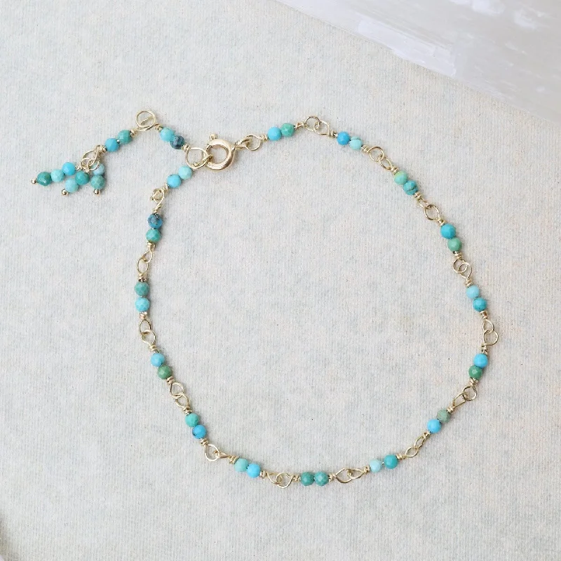 Ladies bracelets openwork patterns-14k Hand-Tied Natural Turquoise Gemstone Bracelet