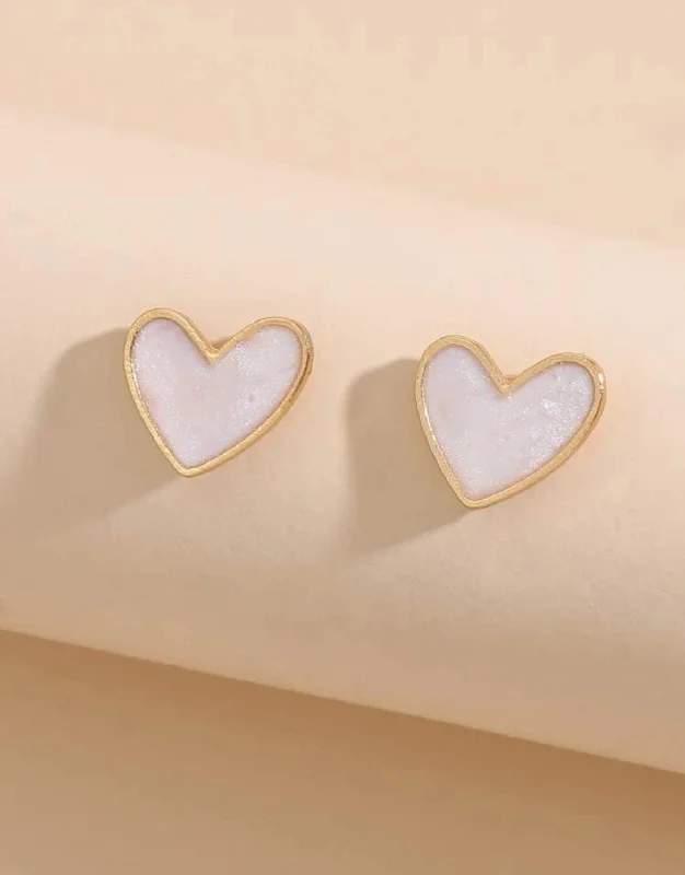 Ladies rings viral picks-Dainty White Heart Stud Earrings